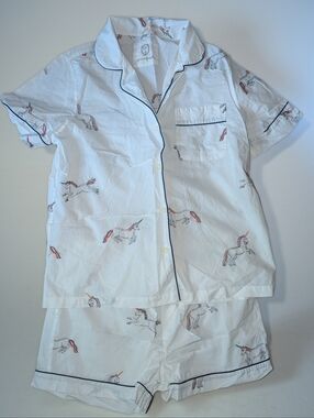 Printfresh Unicorn Pajama Set Women’s Size S White Cotton Short Sleeve Button Fr